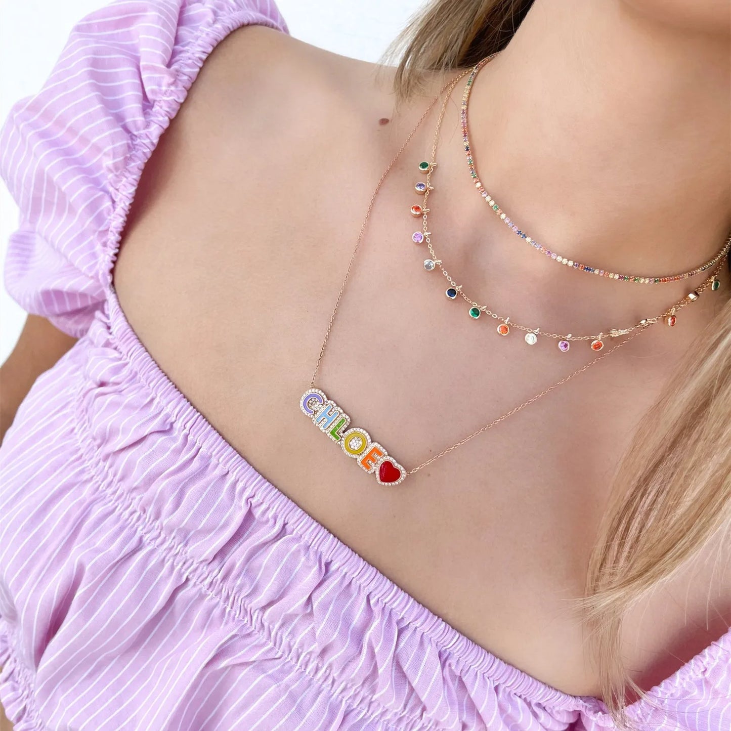 Rainbow Bling Enamel Necklace