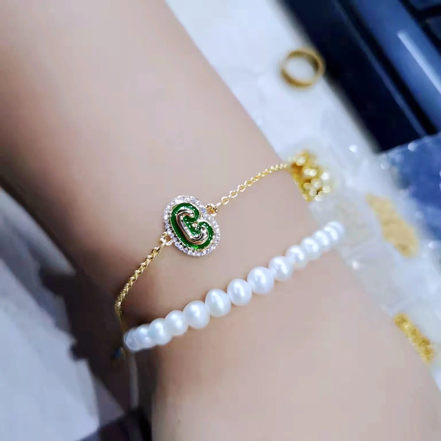 Custom Bling Enamel Initial Letter Bracelet