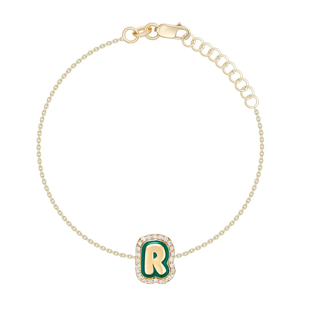 Custom Bling Enamel Initial Letter Bracelet