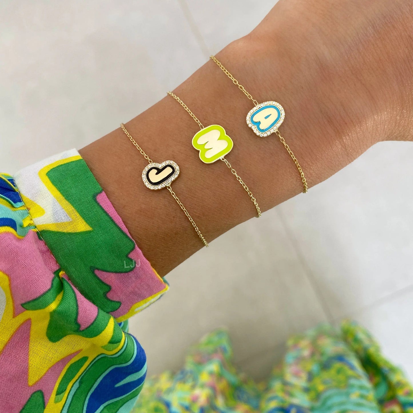Custom Bling Enamel Initial Letter Bracelet