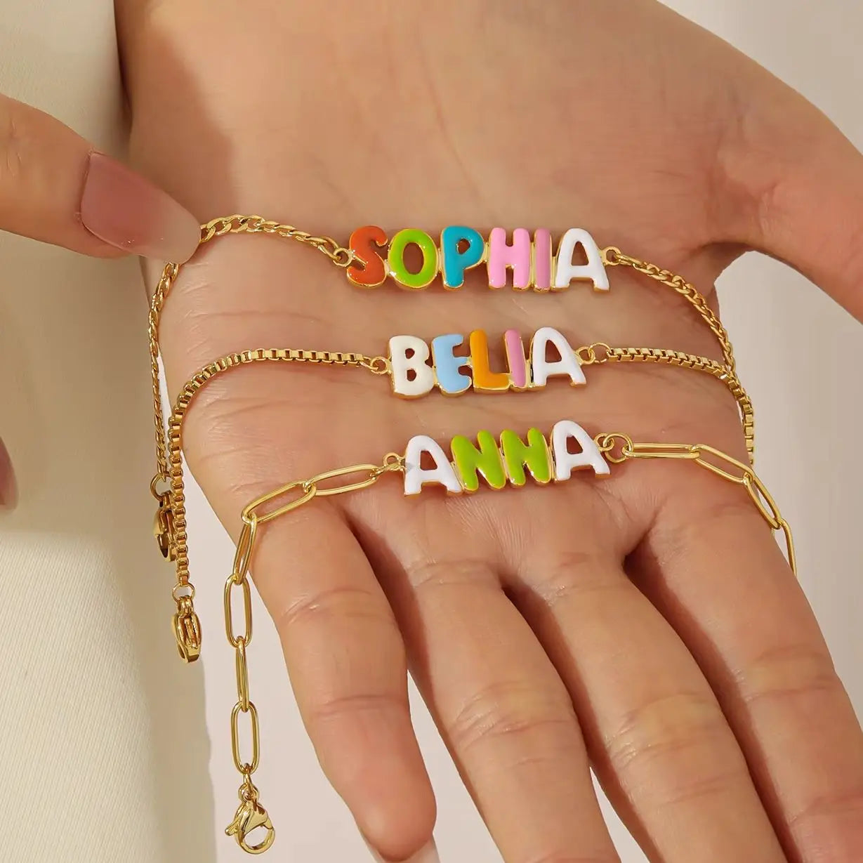 Custom Enamel Bubble Letter Bracelet