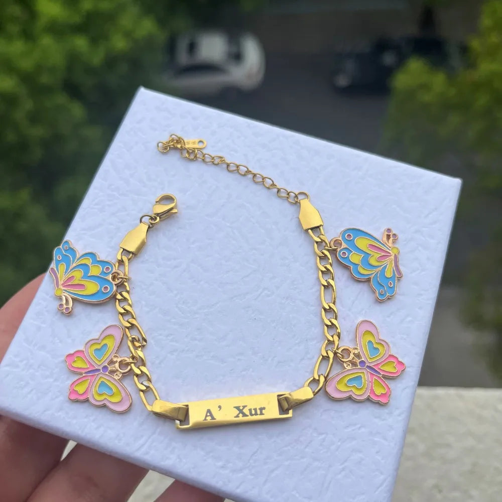 Custom Name Bracelet With Butterfly Charms