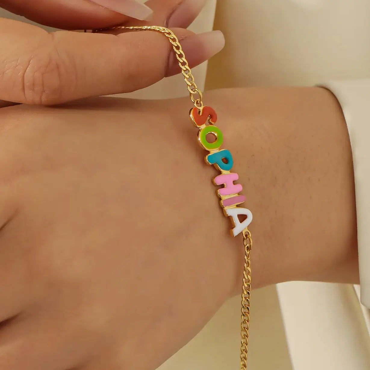 Custom Enamel Bubble Letter Bracelet