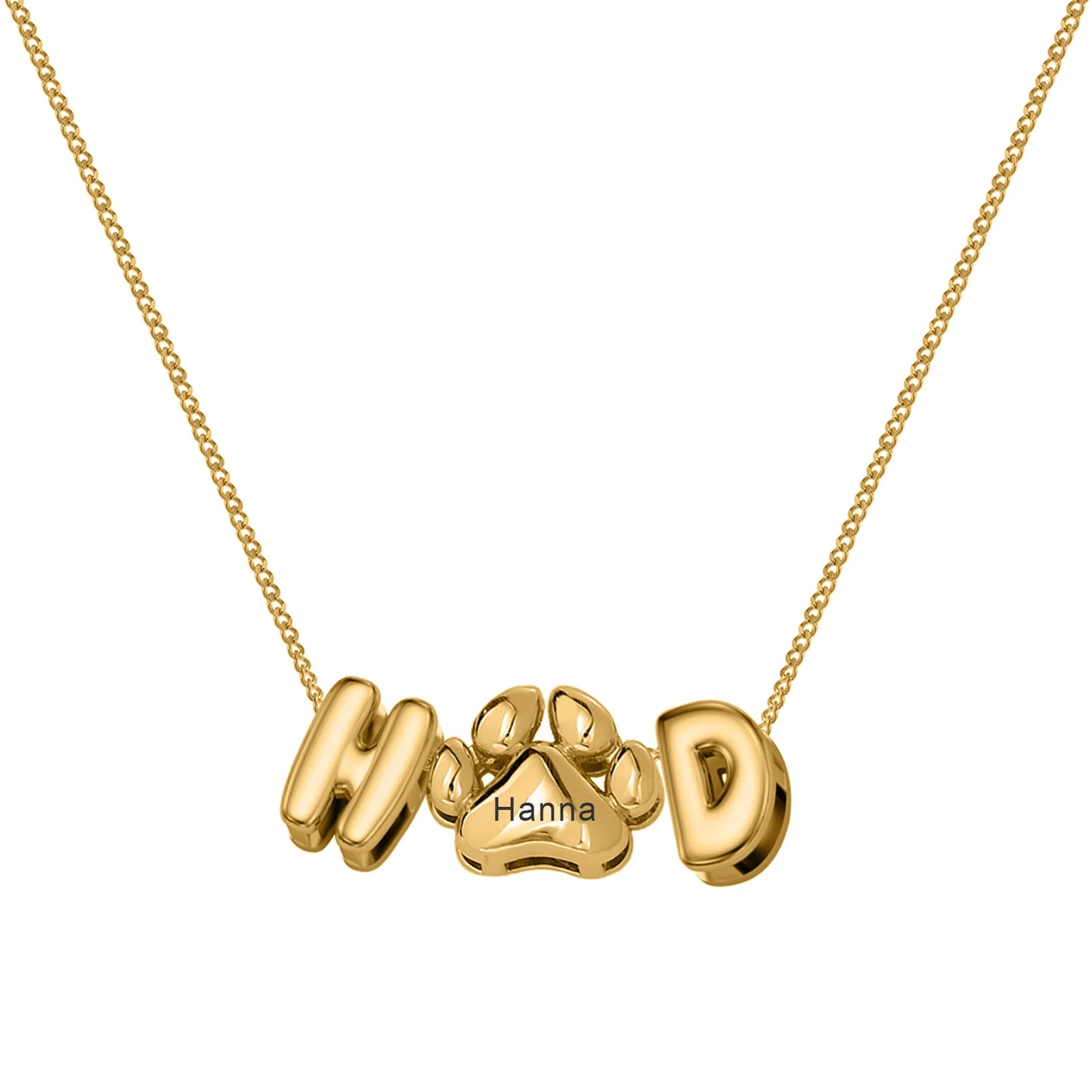 Bubble Initial Paw Print Necklace