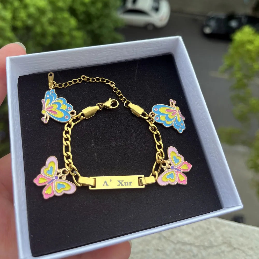 Custom Name Bracelet With Butterfly Charms