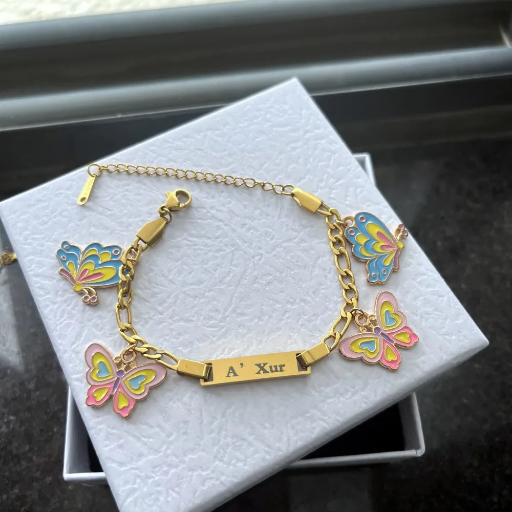 Custom Name Bracelet With Butterfly Charms