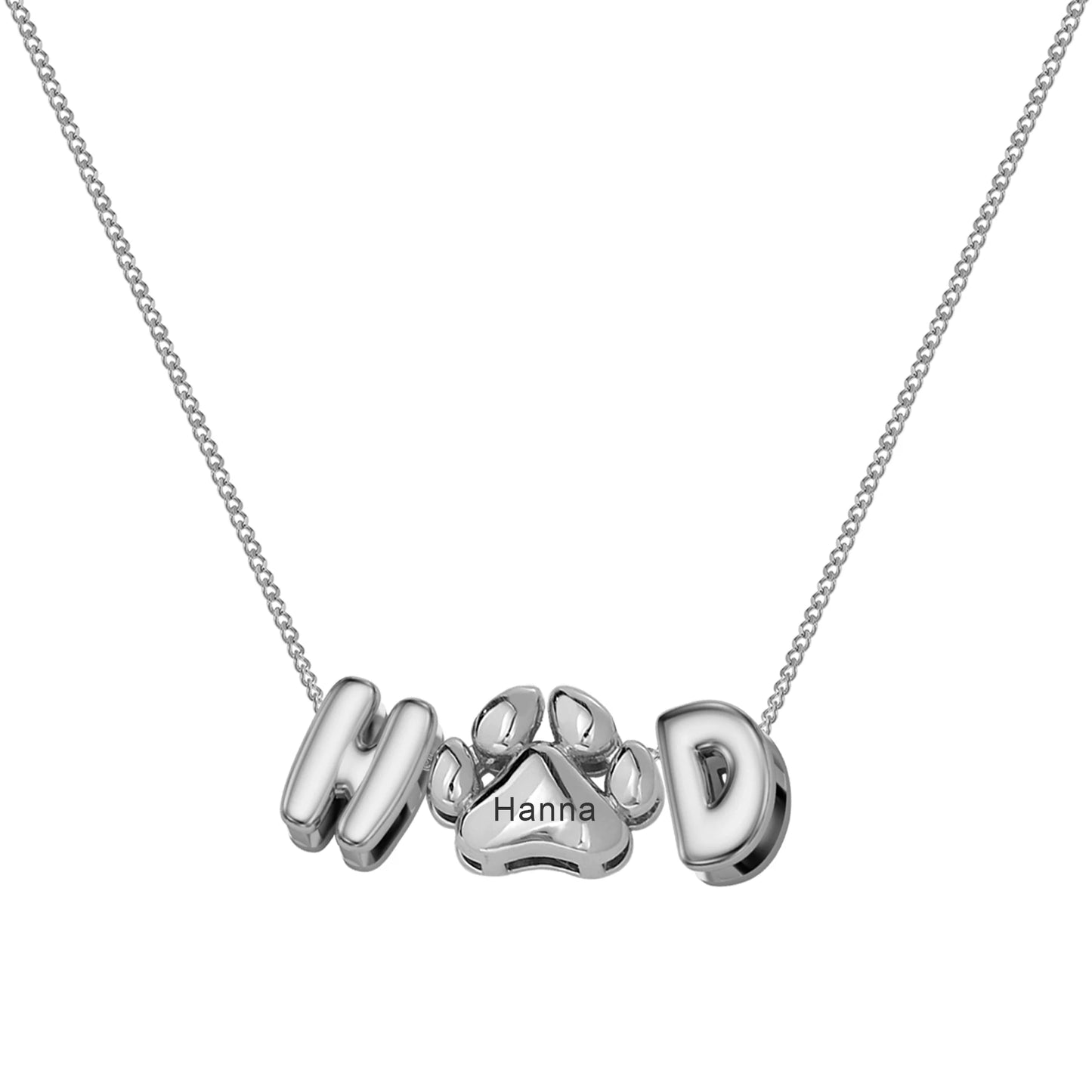 Bubble Initial Paw Print Necklace