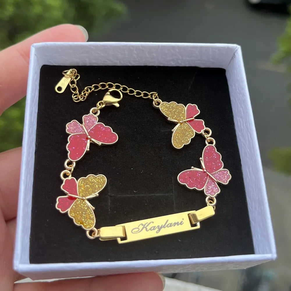 Custom Name Bracelet With Butterfly Charms