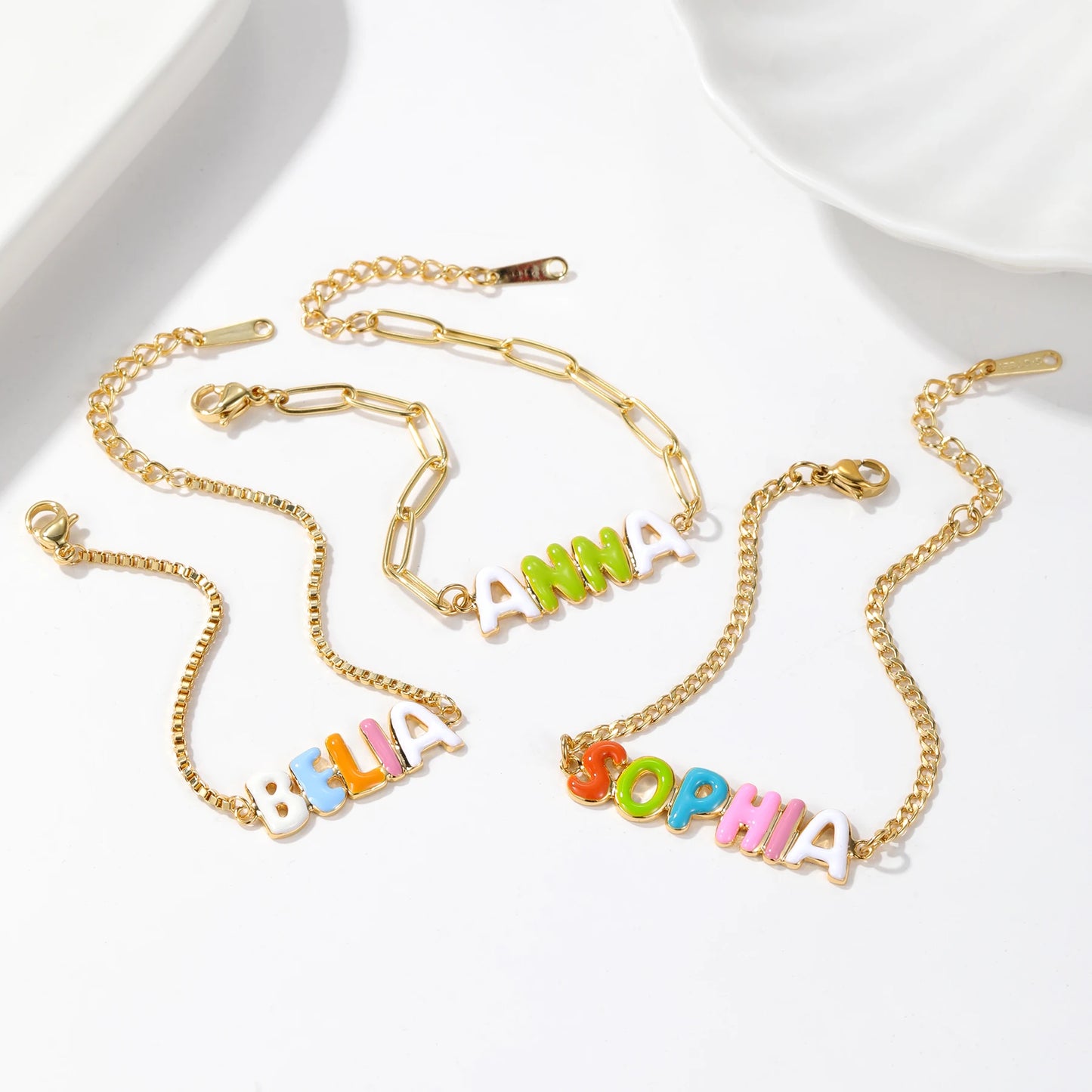Custom Enamel Bubble Letter Bracelet