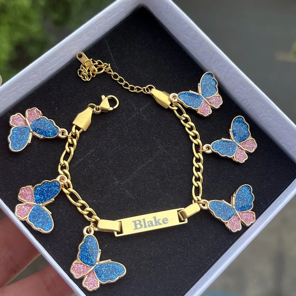 Custom Name Bracelet With Butterfly Charms