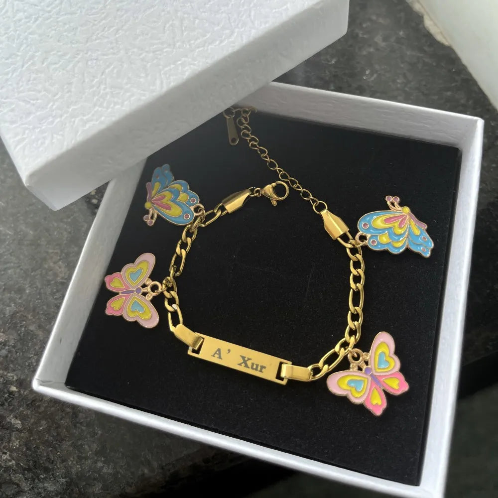 Custom Name Bracelet With Butterfly Charms