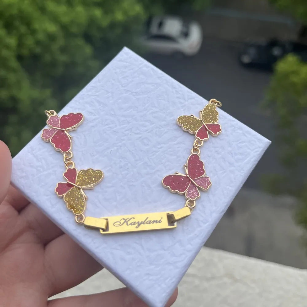 Custom Name Bracelet With Butterfly Charms
