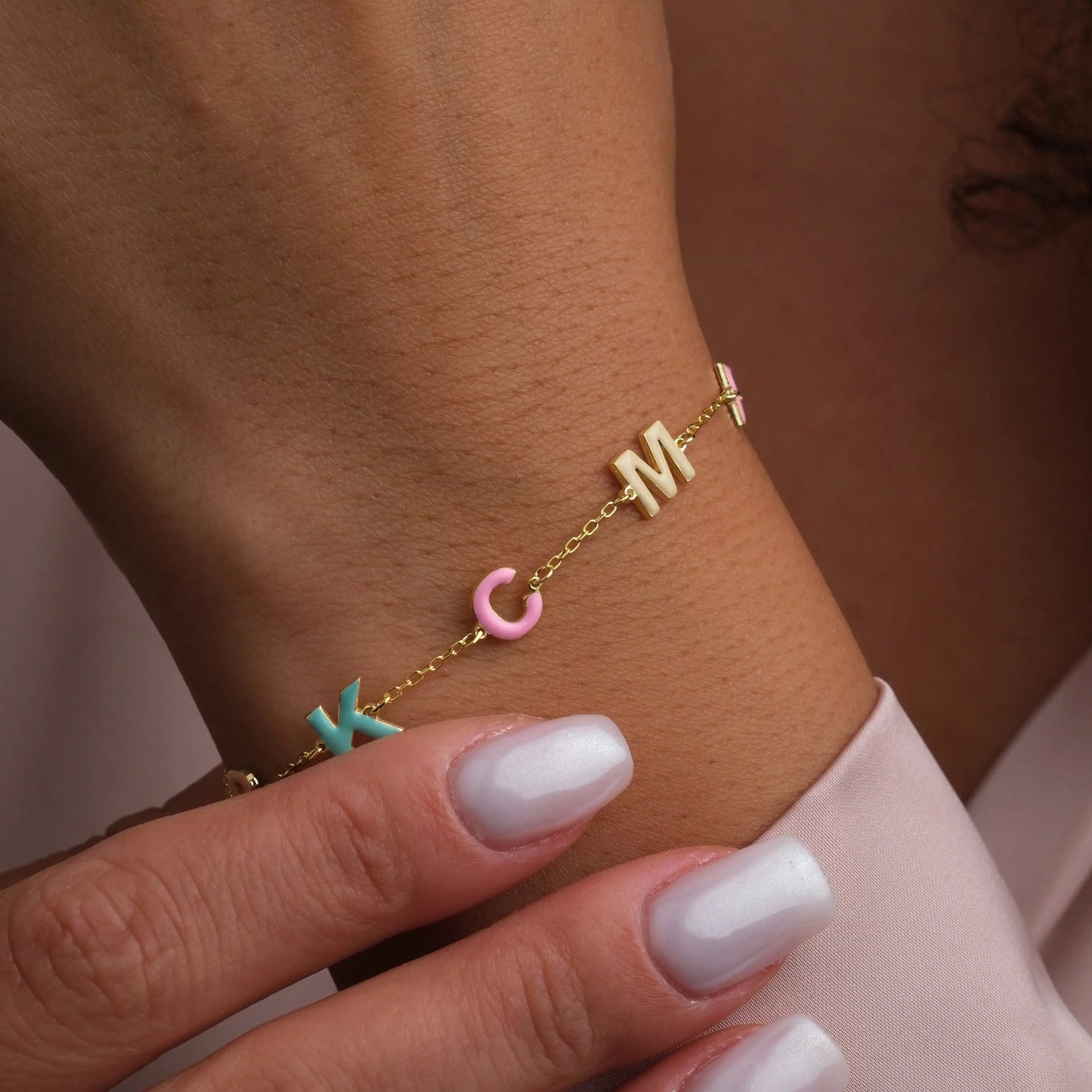 Custom Enamel Bubble Letter Bracelet