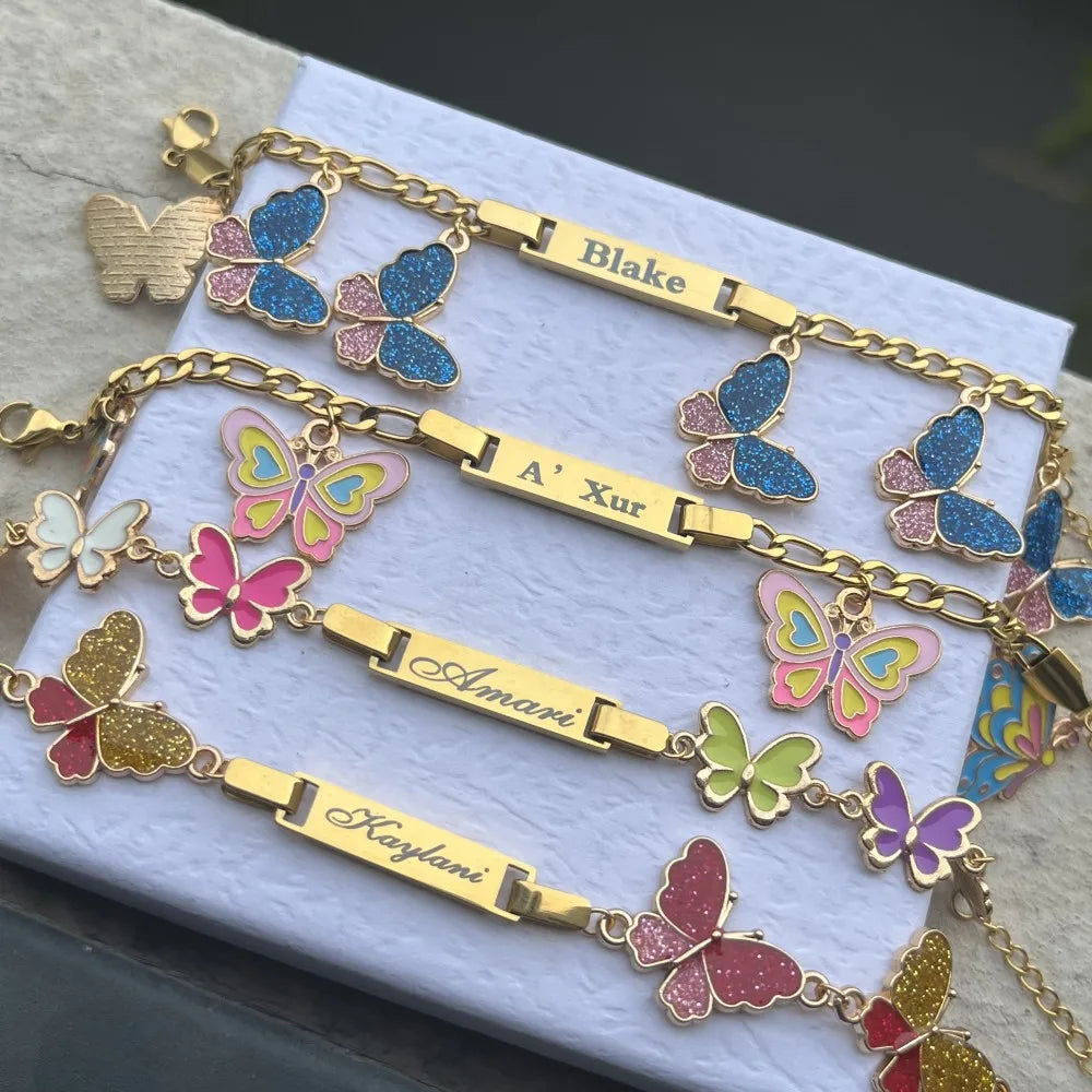 Custom Name Bracelet With Butterfly Charms