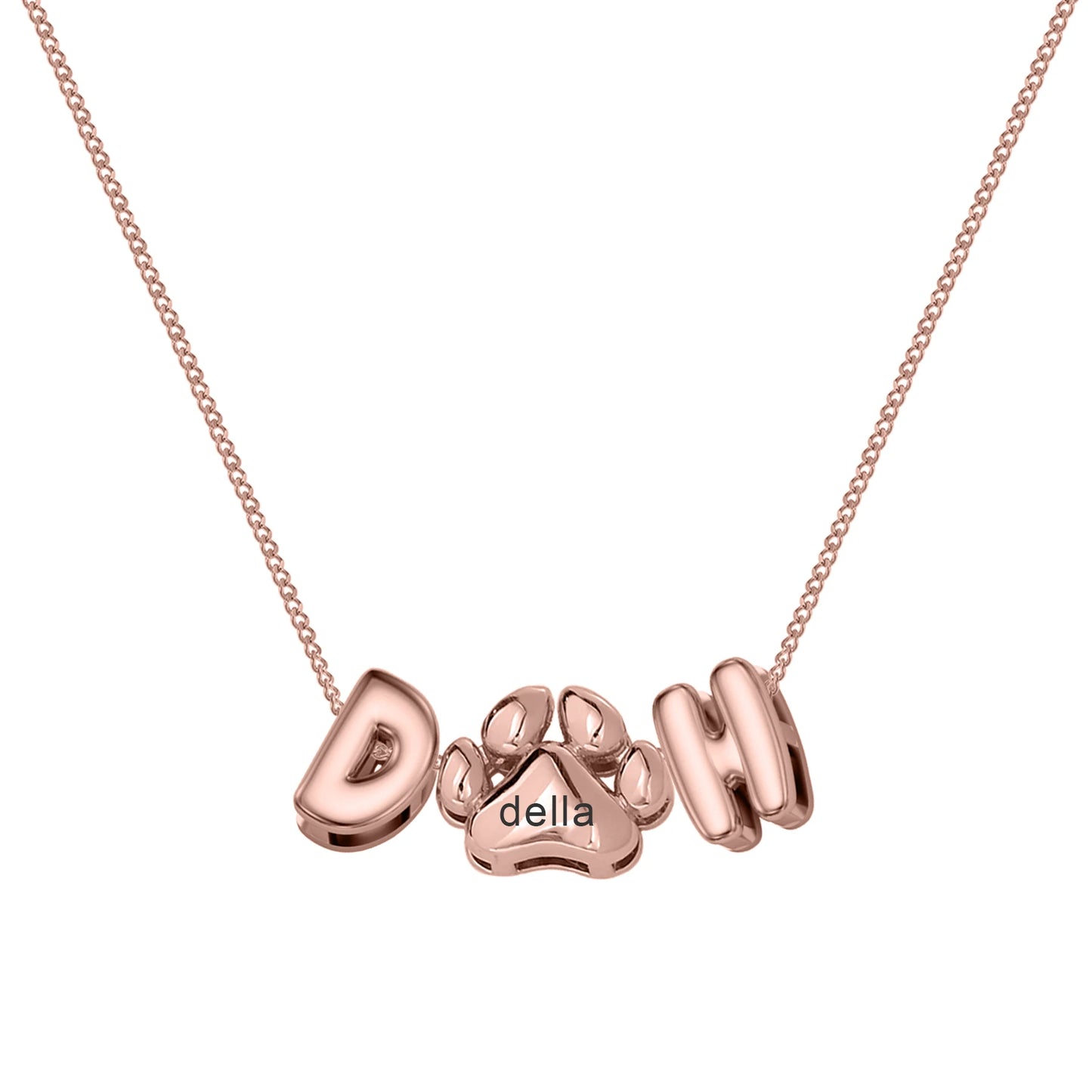 Bubble Initial Paw Print Necklace