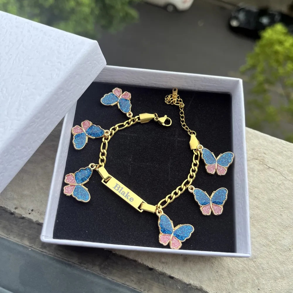 Custom Name Bracelet With Butterfly Charms