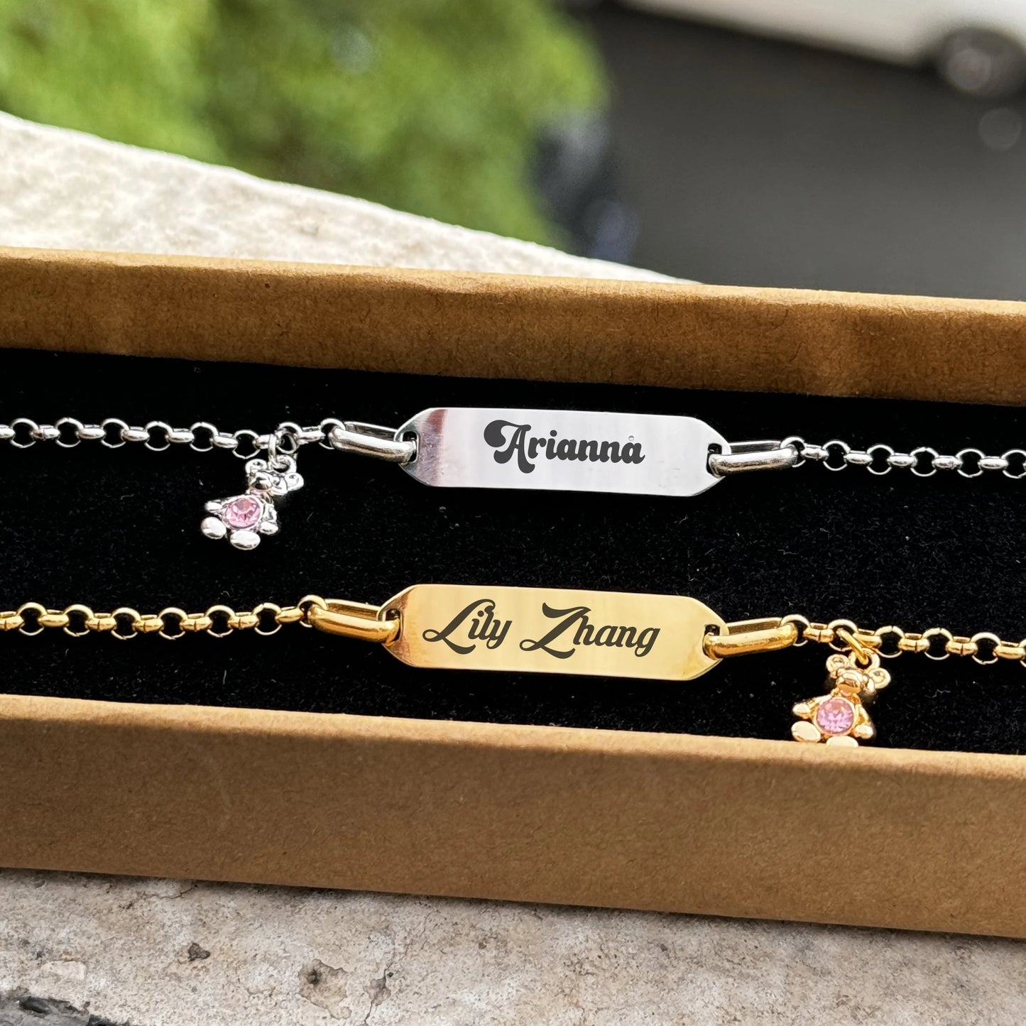Custom Name Bear Charm Bracelet