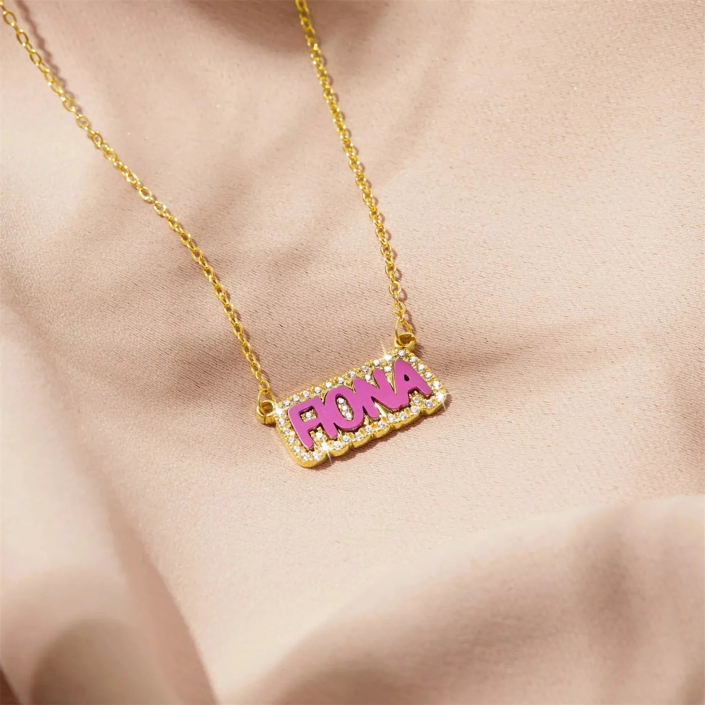 Personalized Colorful Enamel Bling Name Necklace