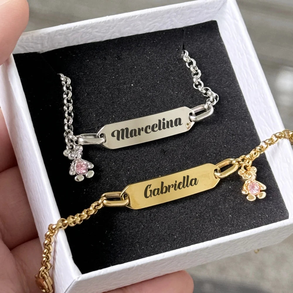 Custom Name Bear Charm Bracelet