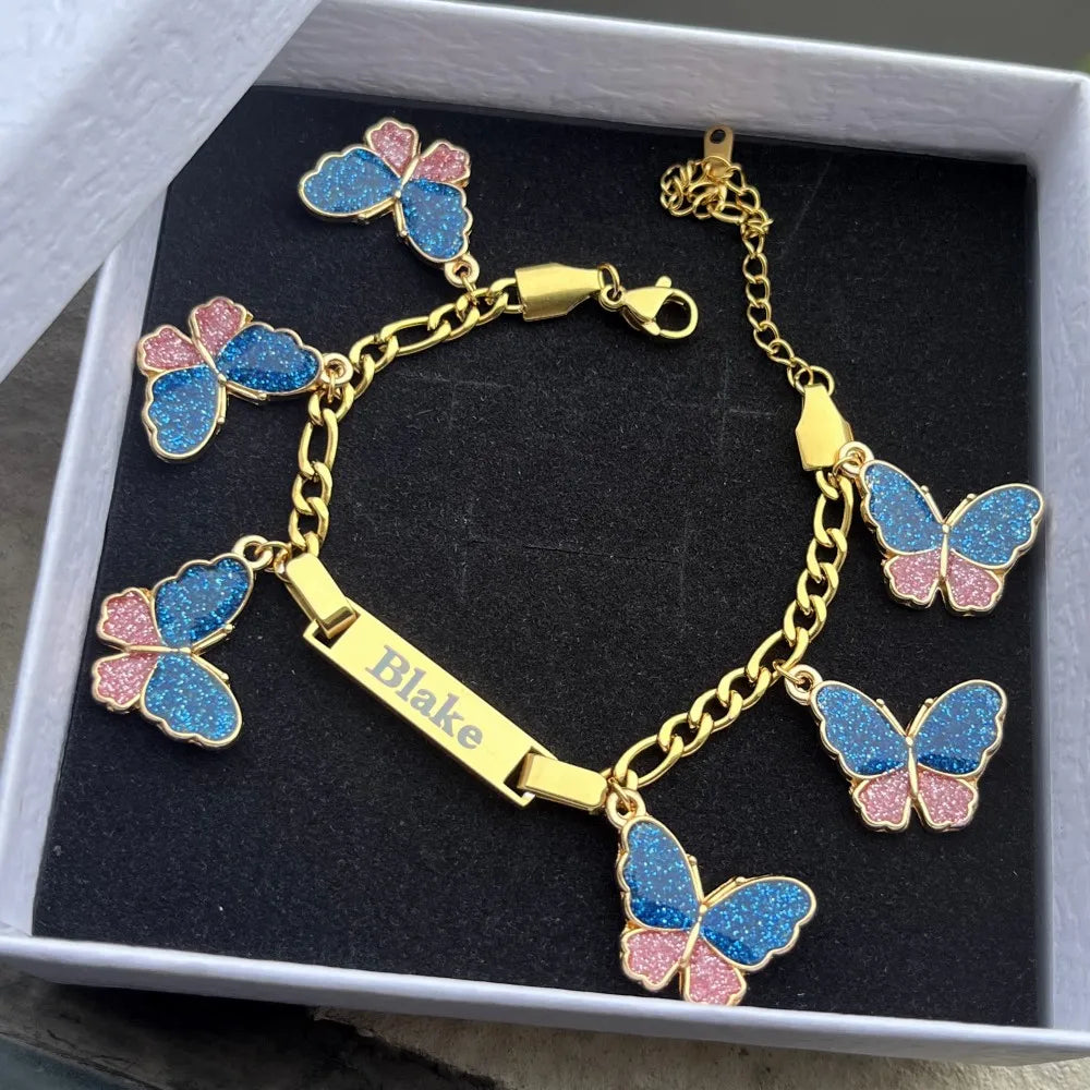 Custom Name Bracelet With Butterfly Charms