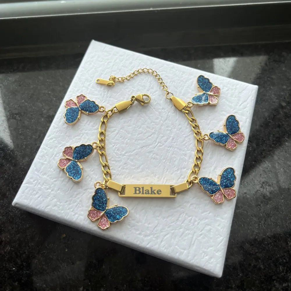 Custom Name Bracelet With Butterfly Charms