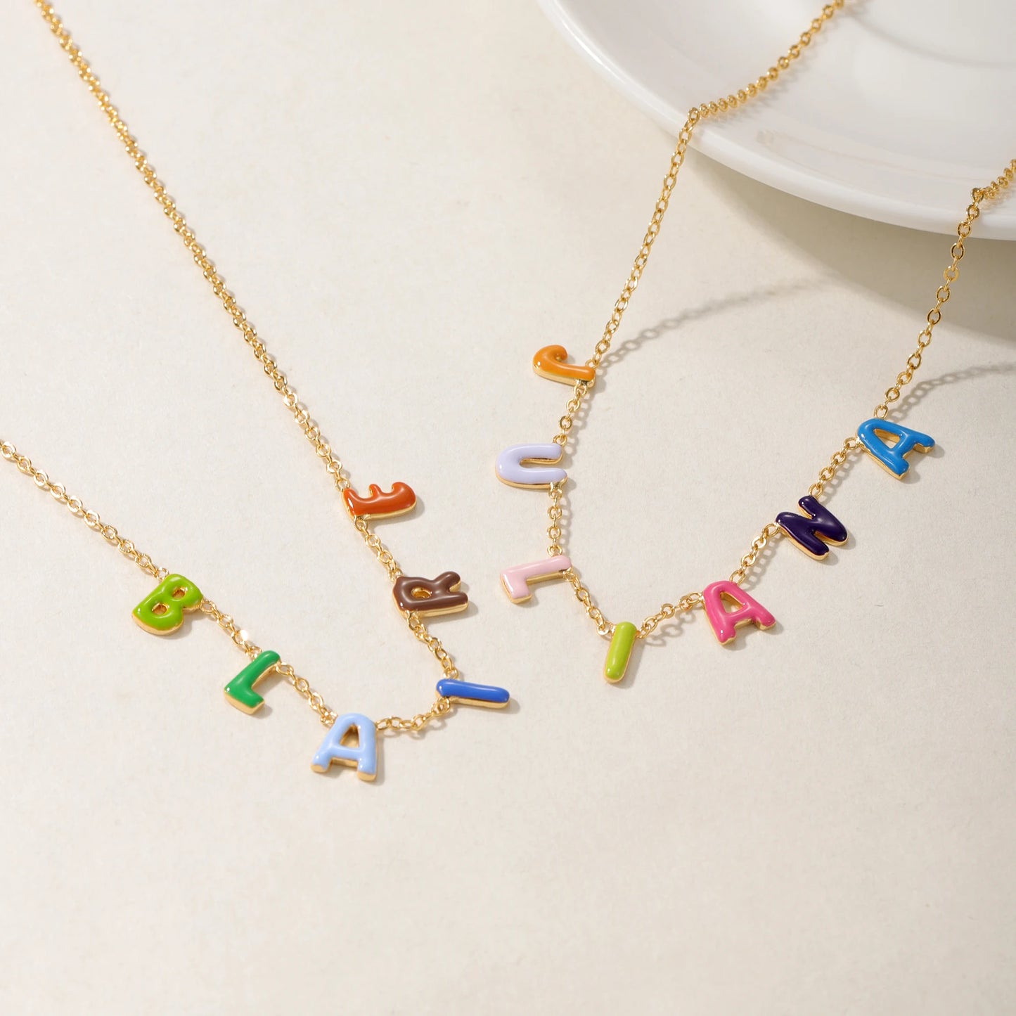 Custom Enamel Bubble Letter Necklace
