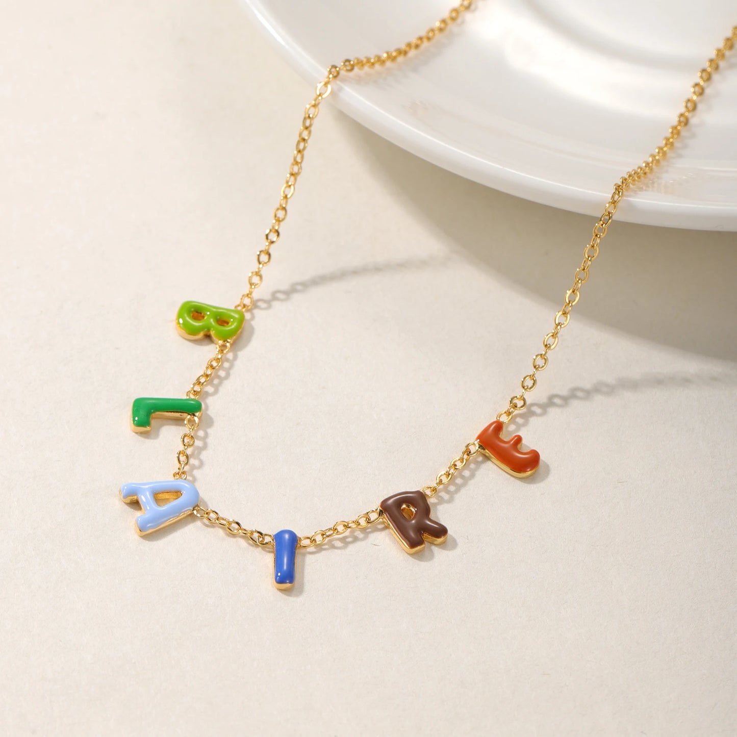 Custom Enamel Bubble Letter Necklace