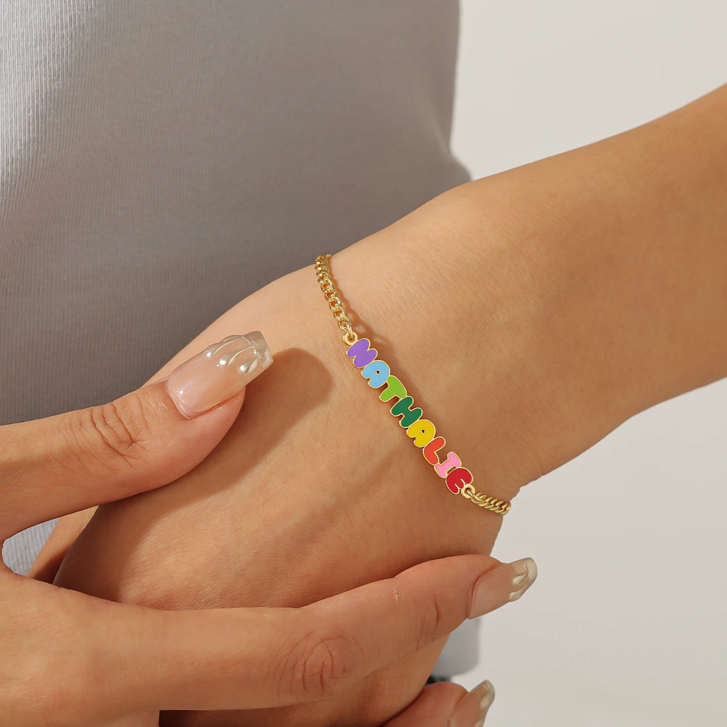 Custom Rainbow Enamel Name Bracelets