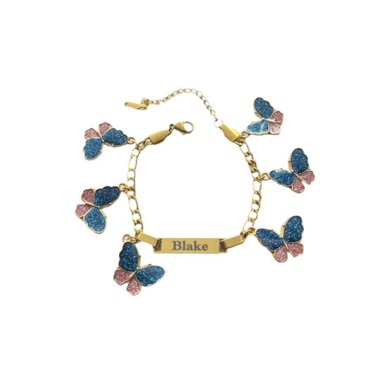 Custom Name Bracelet With Butterfly Charms