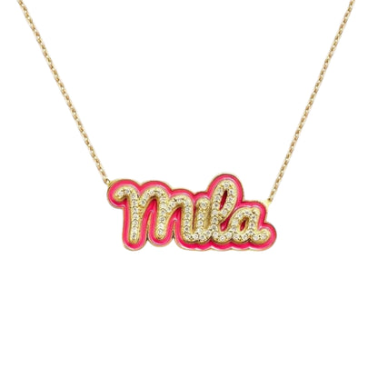 Custom Cursive Enamel Outline Necklace
