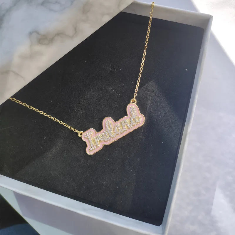 Custom Cursive Enamel Outline Necklace
