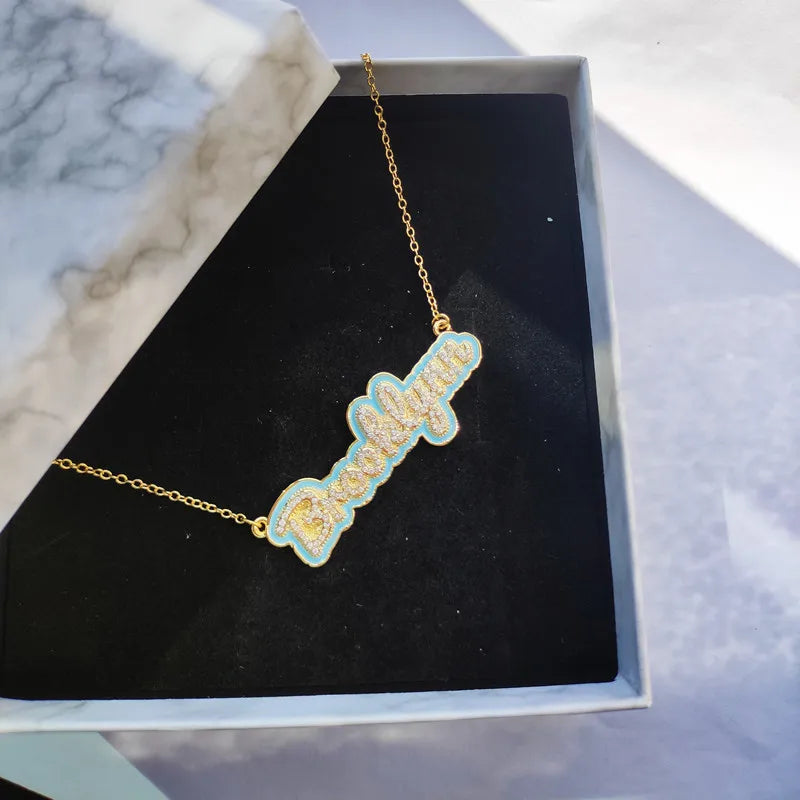 Custom Cursive Enamel Outline Necklace