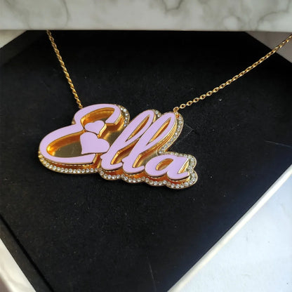 Custom 3D Enamel Name Necklace With Rhinestones