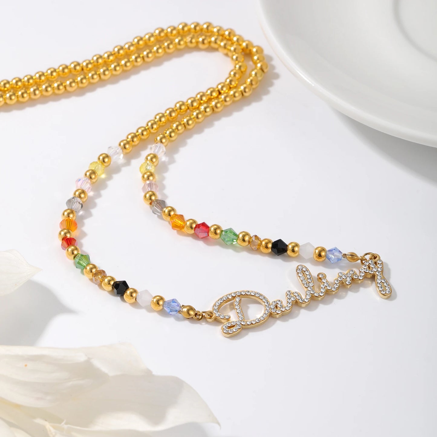Custom Rainbow Beaded Name Necklace