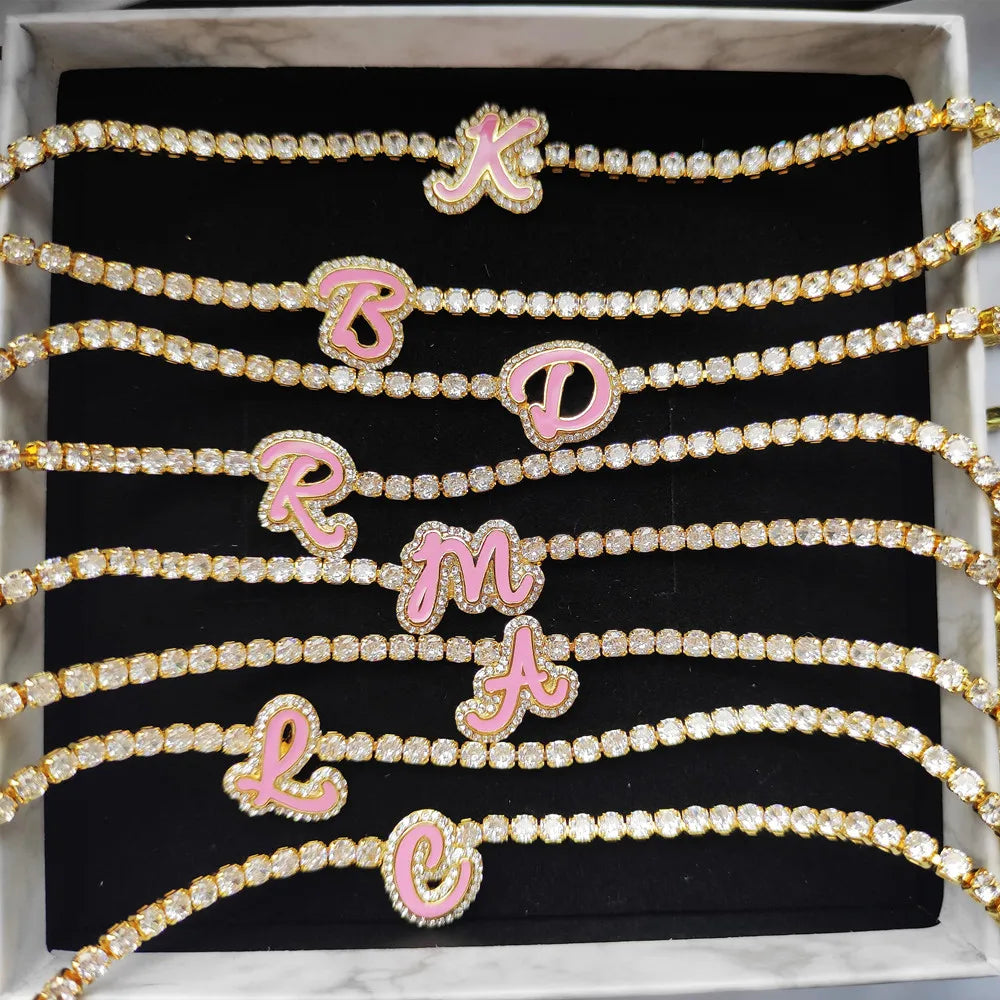 Enamel Initial Tennis Necklace