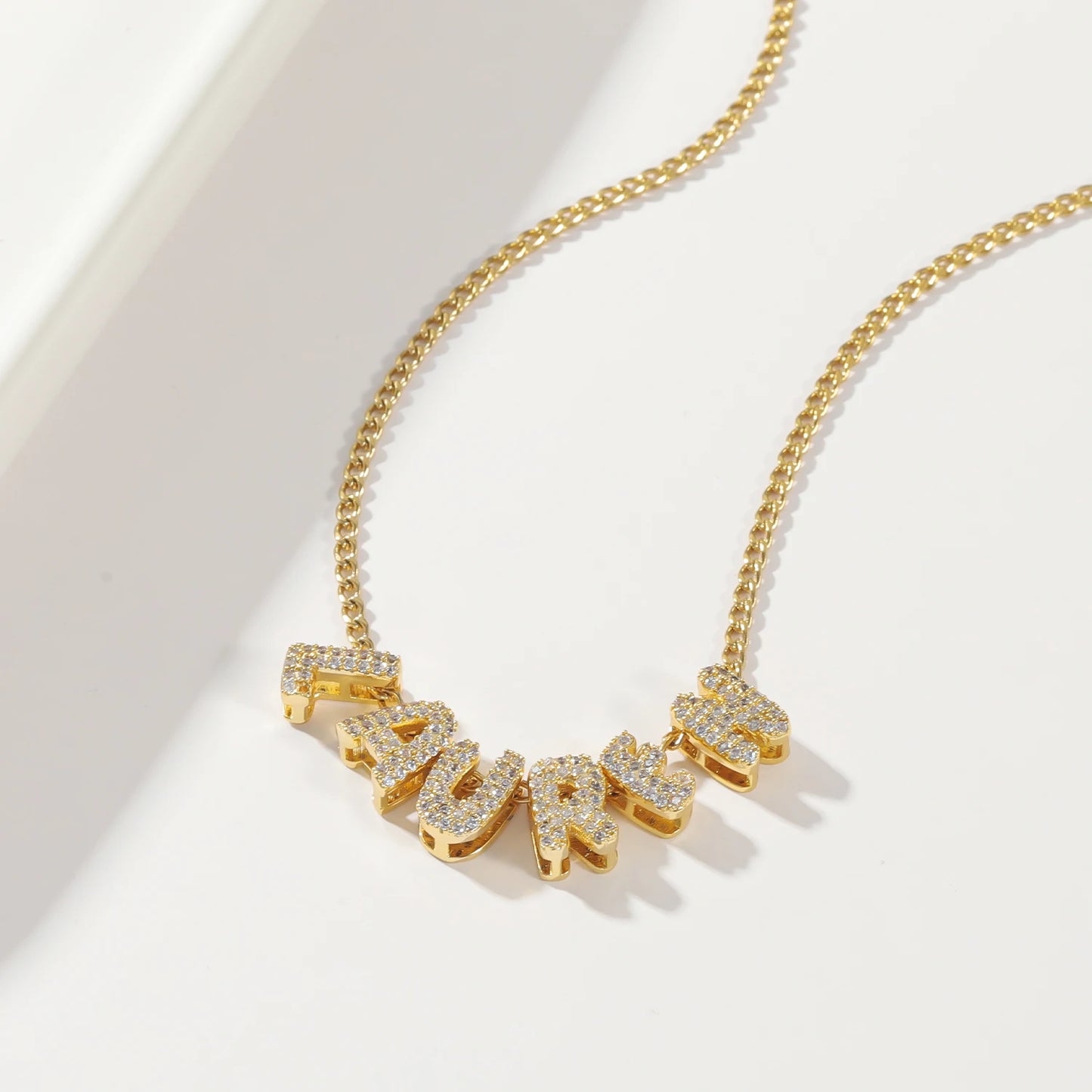 Custom Bling Bubble Letter Name Necklace