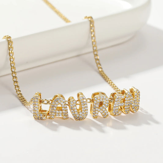 Custom Bling Bubble Letter Name Necklace