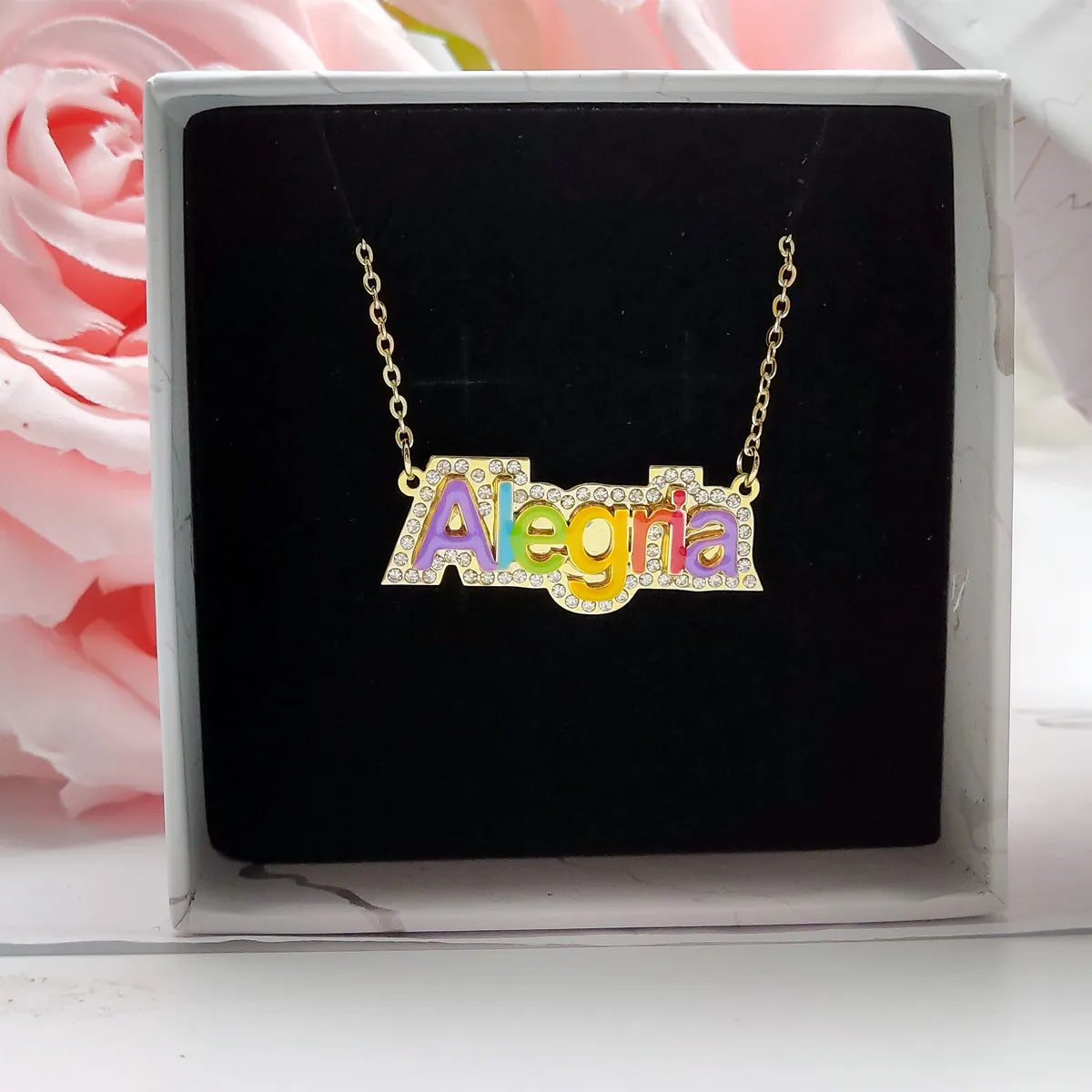 Custom Colorful Enamel Necklace With Rhinestones