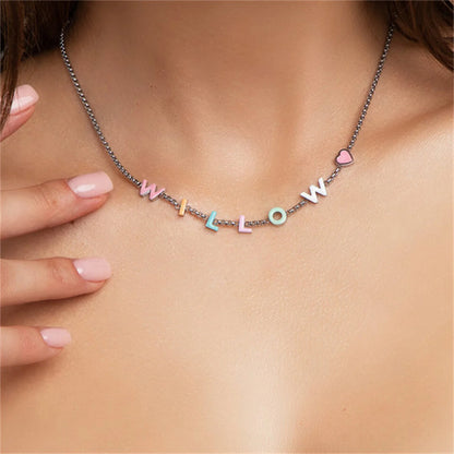 Custom Color Enamel Name Necklace