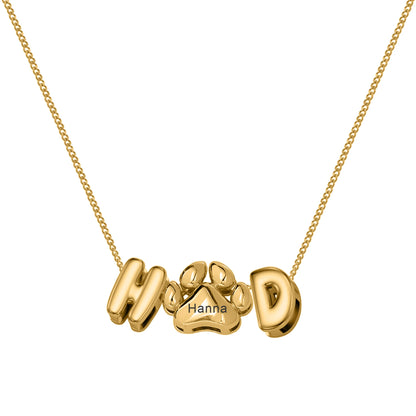Bubble Initial Paw Print Necklace