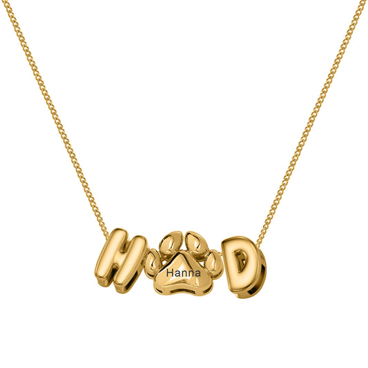 Bubble Initial Paw Print Necklace