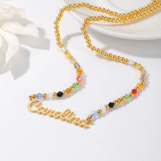 Custom Rainbow Beaded Name Necklace