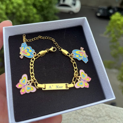 Custom Name Bracelet With Butterfly Charms