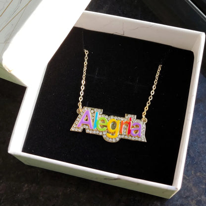 Custom Colorful Enamel Necklace With Rhinestones