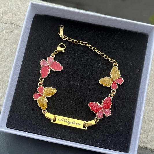 Custom Name Bracelet With Butterfly Charms
