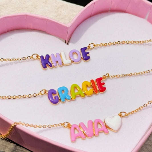 Custom Color Bubble Letter Necklace