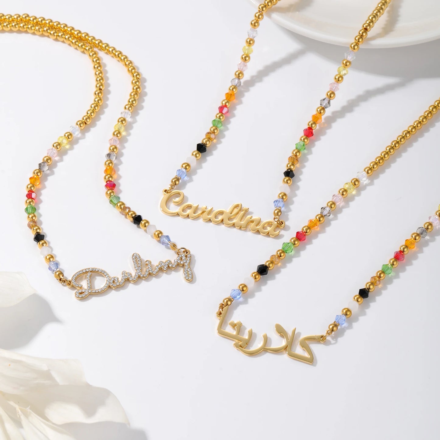 Custom Rainbow Beaded Name Necklace