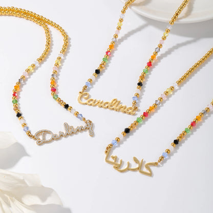 Custom Rainbow Beaded Name Necklace
