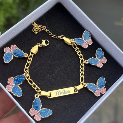 Custom Name Bracelet With Butterfly Charms