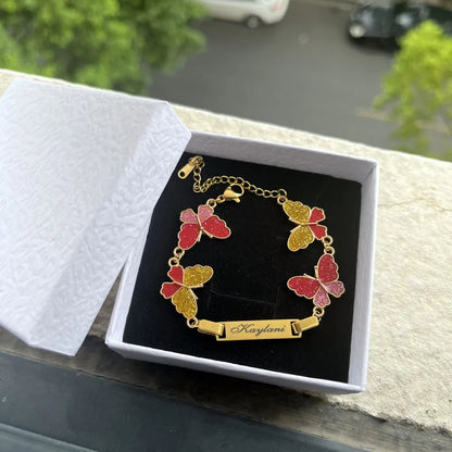 Custom Name Bracelet With Butterfly Charms